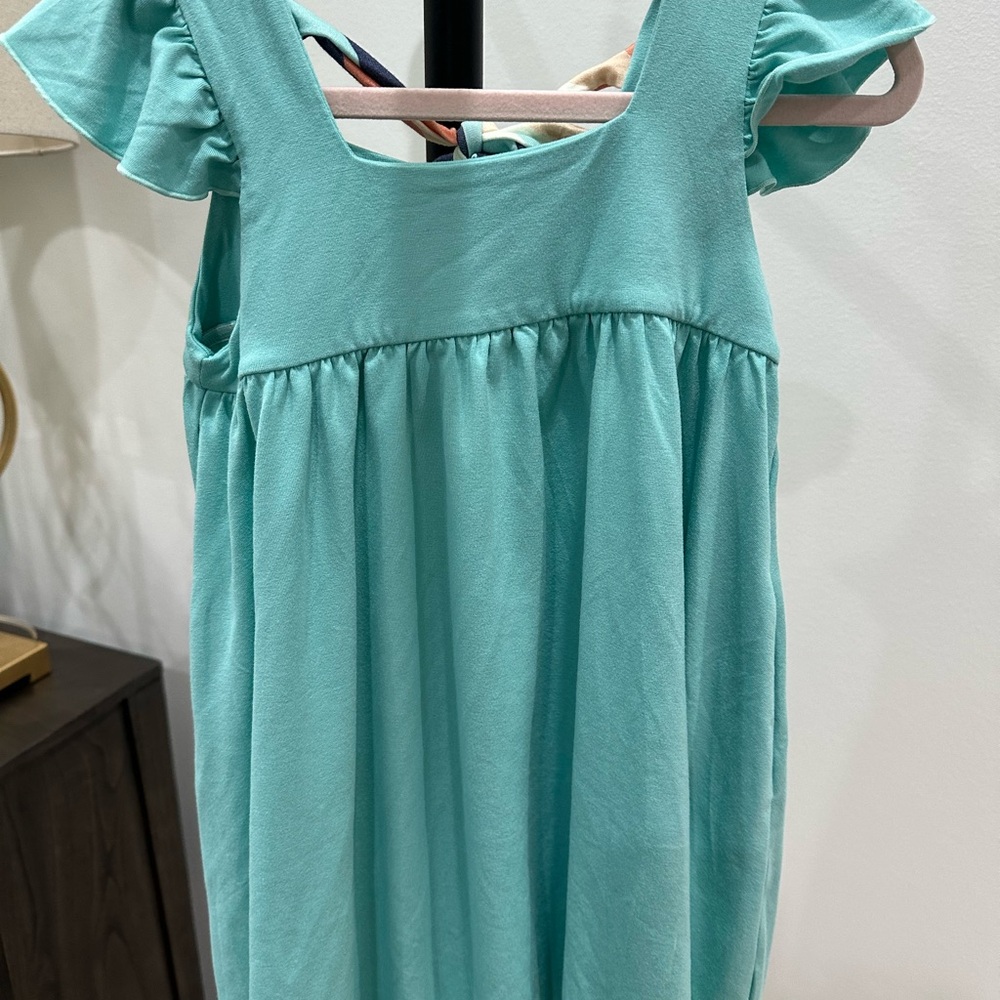 Aqua Kids Dress with Ruffle Sleeves